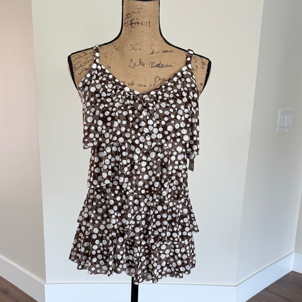 INC International Concepts Brown and White Polka Dot Camisole